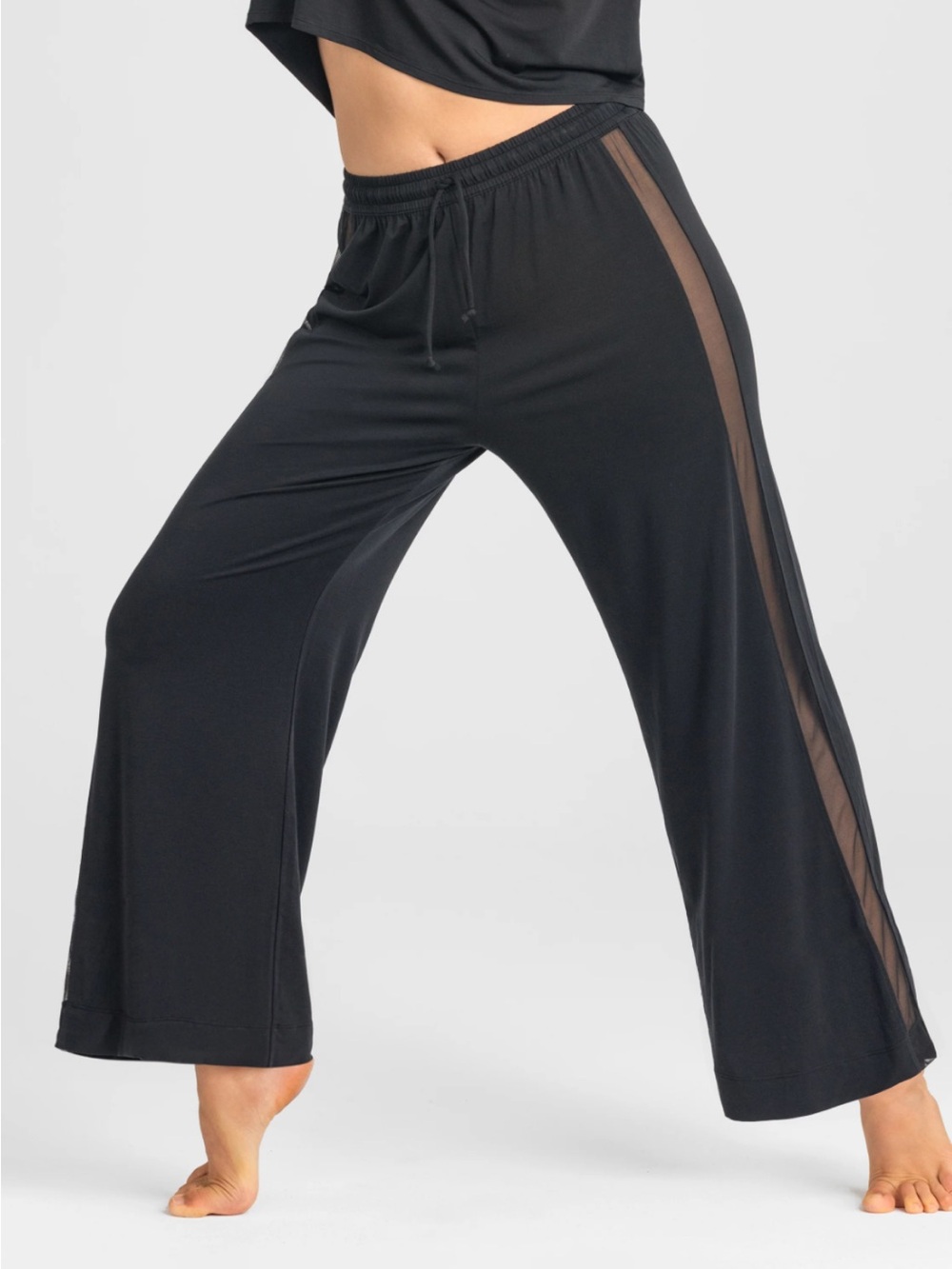 Honeylove Bliss Black Wide-Leg Pajama Pants with Sheer Side Panel